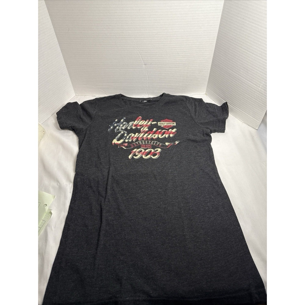 Harley Davidson patriotic Black Red White Blue Wm S T-Shirt. Silverdale Wa. HD